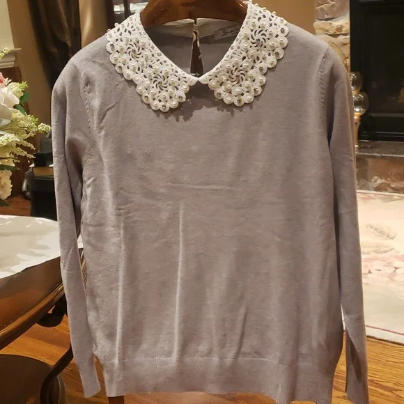 Nwt Siani xl Gray Sweater with Lace Collar - Picture 6 of 7